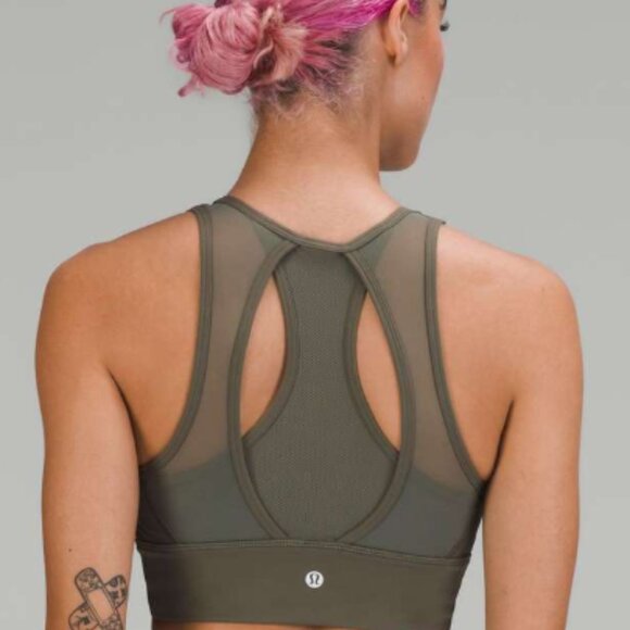 Lululemon Everlux High-Neck Train Bra Army Green - Picture 2 of 6